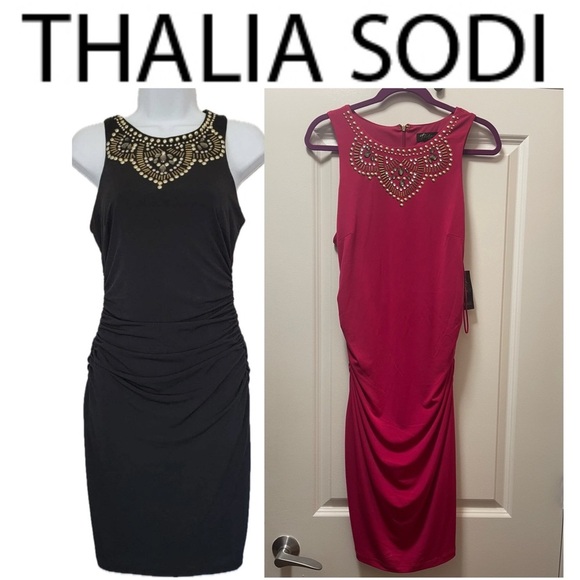NWT $80R Thalia Sodi Acapulco Magenta Spark Bead Embellished Dress. Size Large - Picture 1 of 8